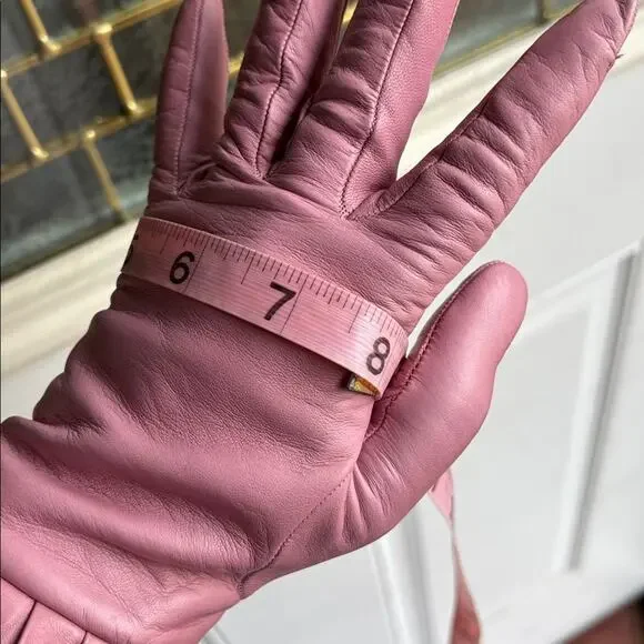 NWT- Shaneen Huxham Genuine Leather Ruffle Cuff Pink Gloves- Size 6.5 - Picture 15 of 15